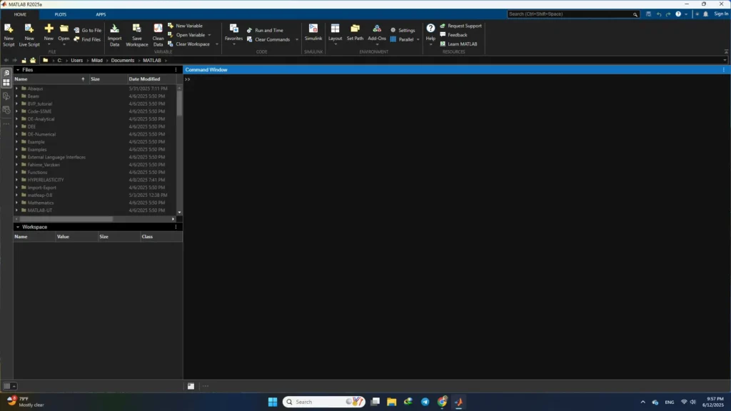 تم تیره (Dark Theme) نرم افزار متلب (MATLAB) نسخه 2025a